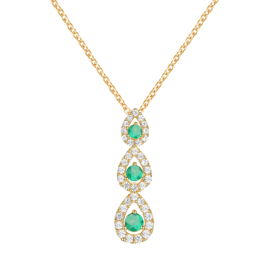 10K Genuine Gemstone & 1/4 ct tw Diamond 3-Stone Pear Drop Pendant with 18" Chain