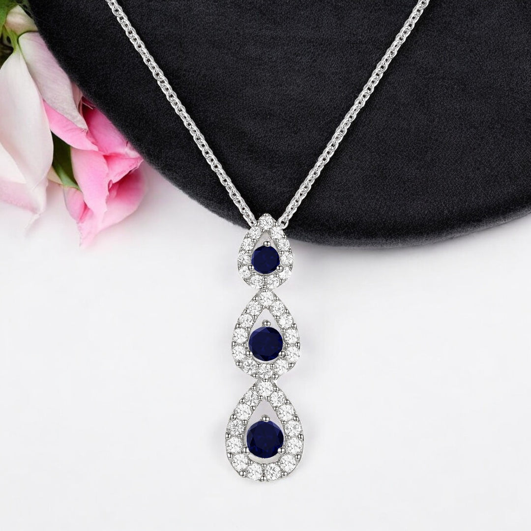 10K Genuine Gemstone & 1/4 ct tw Diamond 3-Stone Pear Drop Pendant with 18" Chain