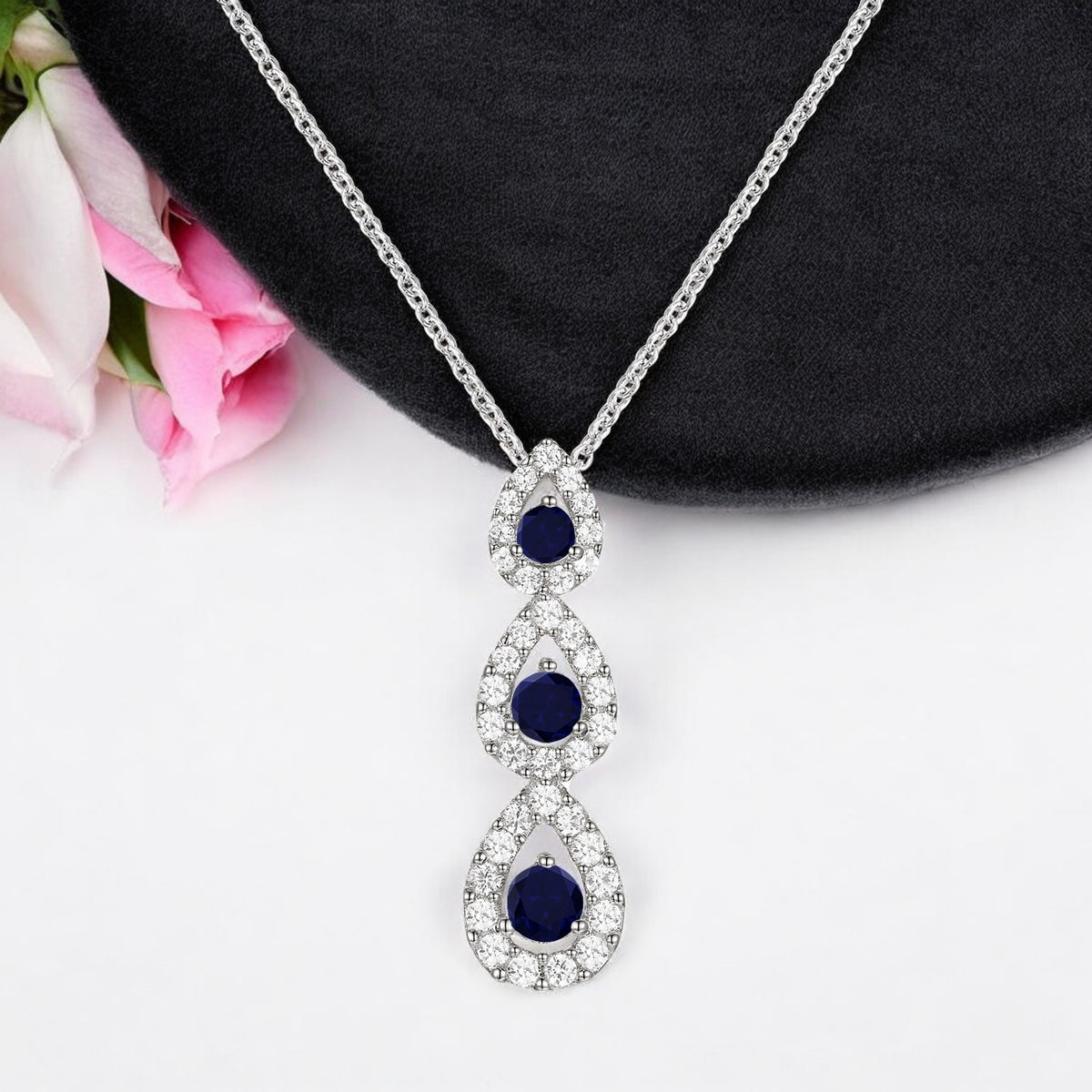10K Genuine Gemstone & 1/4 ct tw Diamond 3-Stone Pear Drop Pendant with 18" Chain