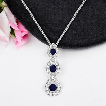 10K Genuine Gemstone & 1/4 ct tw Diamond 3-Stone Pear Drop Pendant with 18" Chain