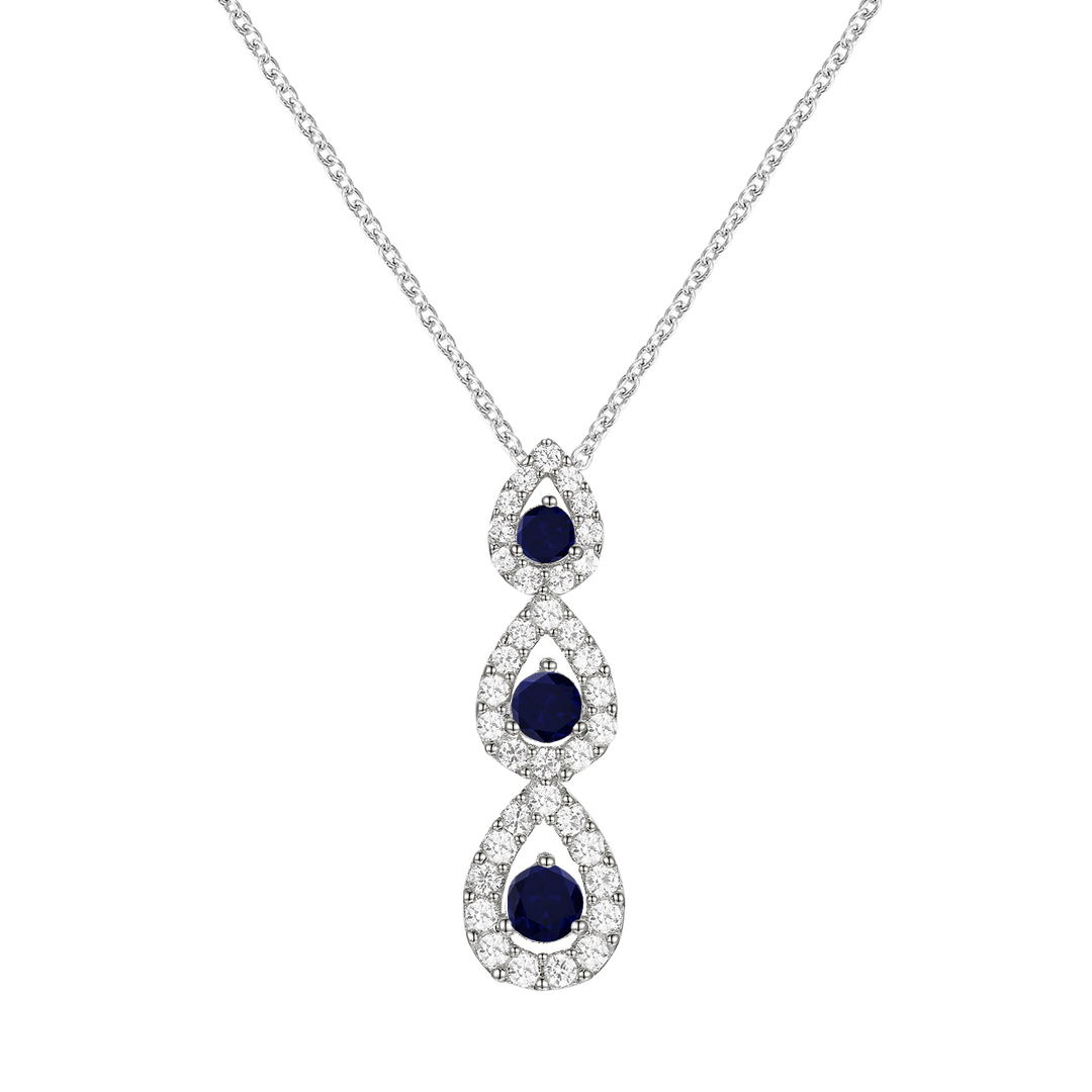 10K Genuine Gemstone & 1/4 ct tw Diamond 3-Stone Pear Drop Pendant with 18" Chain