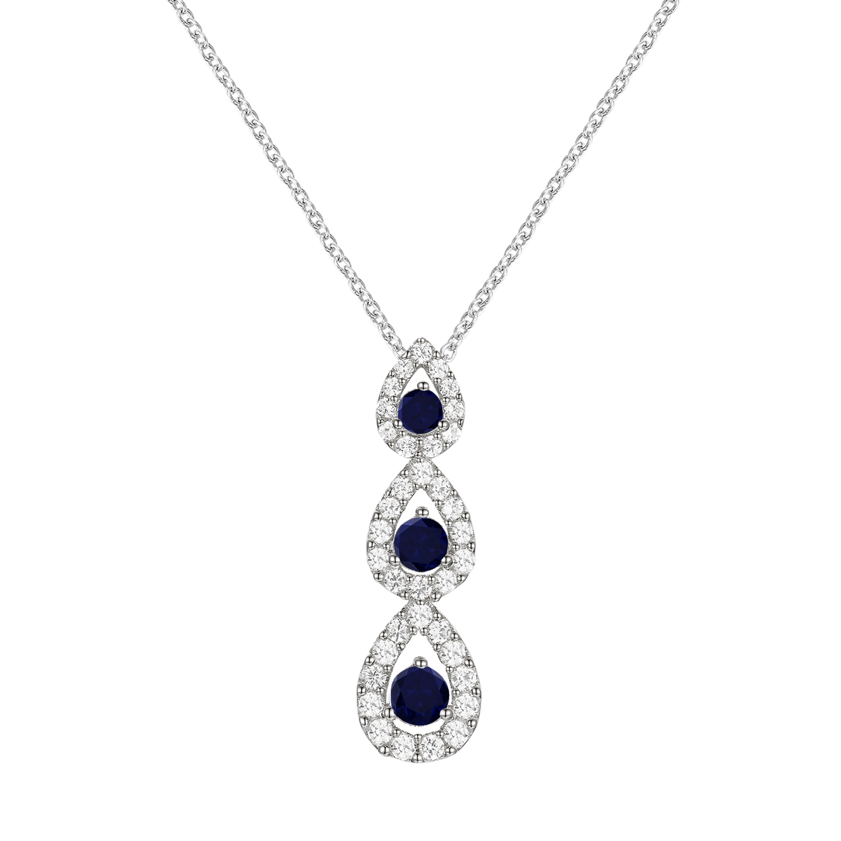 10K Genuine Gemstone & 1/4 ct tw Diamond 3-Stone Pear Drop Pendant with 18" Chain