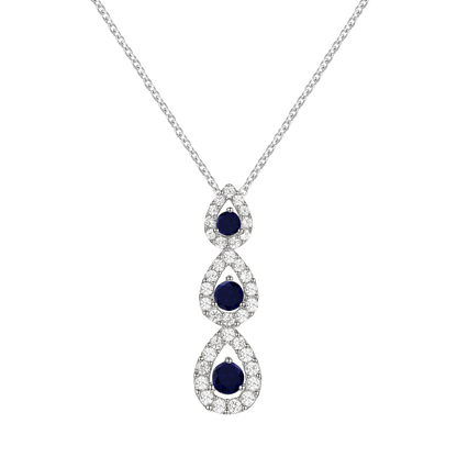 10K Genuine Gemstone & 1/4 ct tw Diamond 3-Stone Pear Drop Pendant with 18" Chain