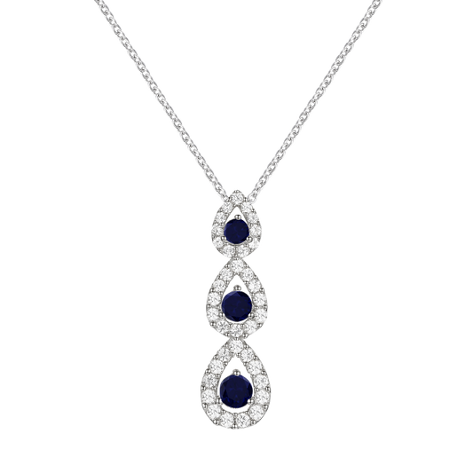 10K Genuine Gemstone & 1/4 ct tw Diamond 3-Stone Pear Drop Pendant with 18" Chain