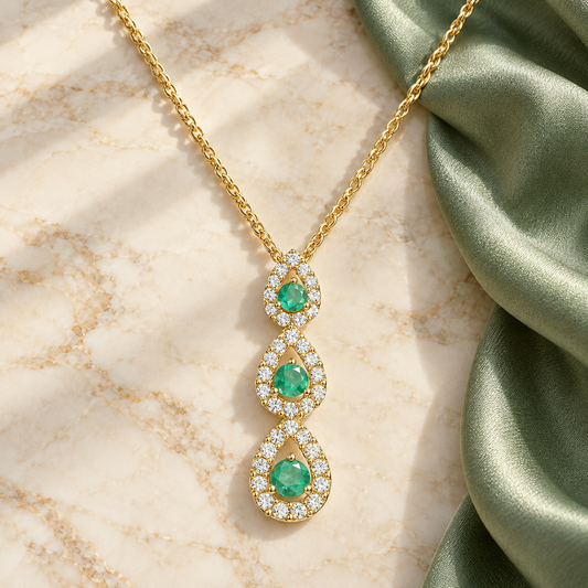 10K Genuine Gemstone & 1/4 ct tw Diamond 3-Stone Pear Drop Pendant with 18" Chain - view 2