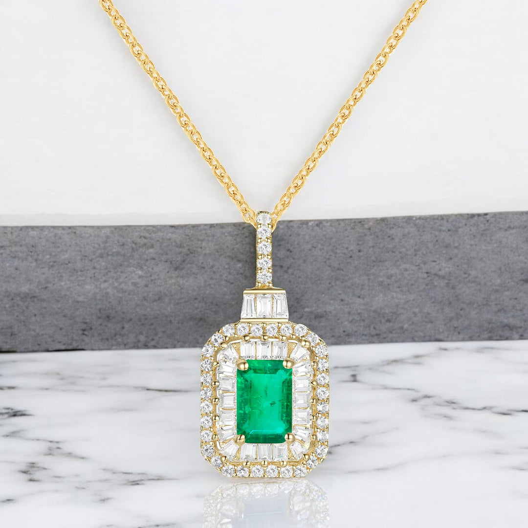 10K Genuine Gemstone & 1/3 ct tw Diamond Emerald Cut Pendant with 18" Chain