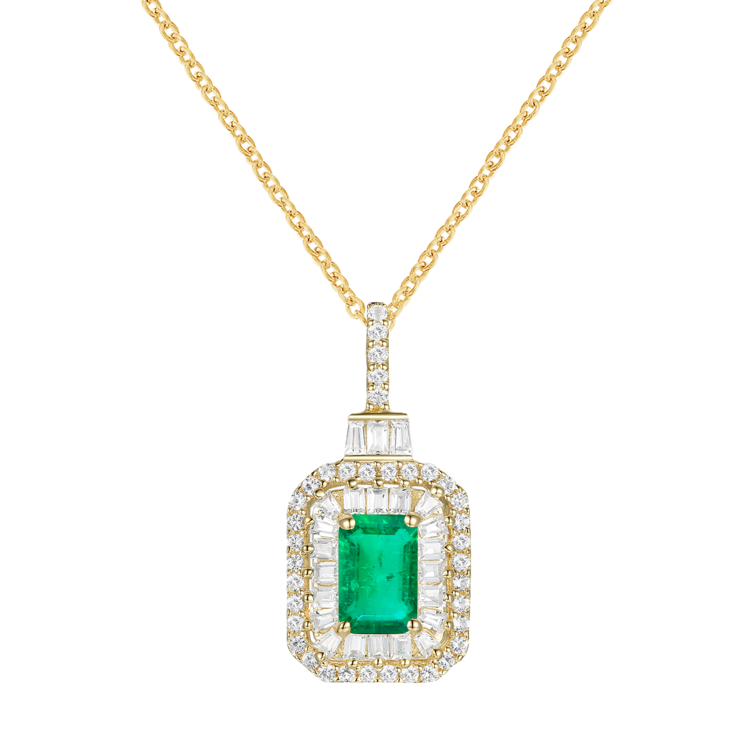 10K Genuine Gemstone & 1/3 ct tw Diamond Emerald Cut Pendant with 18" Chain