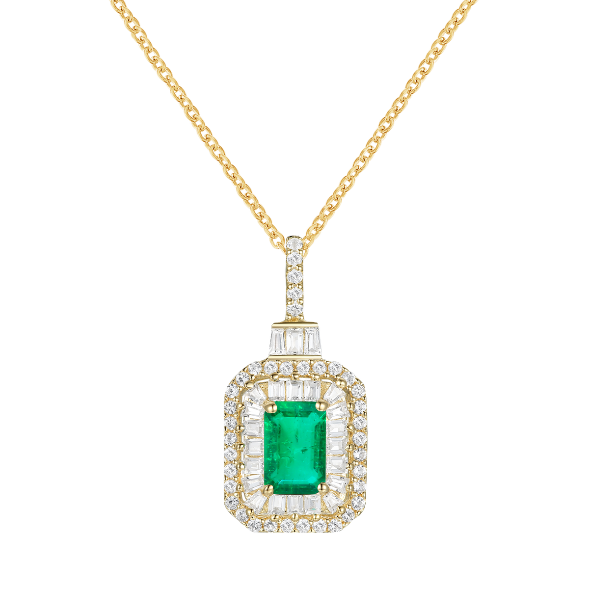 10K Genuine Gemstone & 1/3 ct tw Diamond Emerald Cut Pendant with 18" Chain