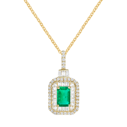 10K Genuine Gemstone & 1/3 ct tw Diamond Emerald Cut Pendant with 18" Chain