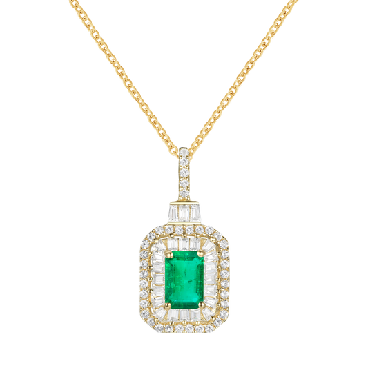 10K Genuine Gemstone & 1/3 ct tw Diamond Emerald Cut Pendant with 18" Chain