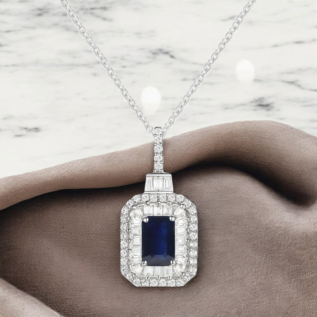 10K Genuine Gemstone & 1/3 ct tw Diamond Emerald Cut Pendant with 18" Chain