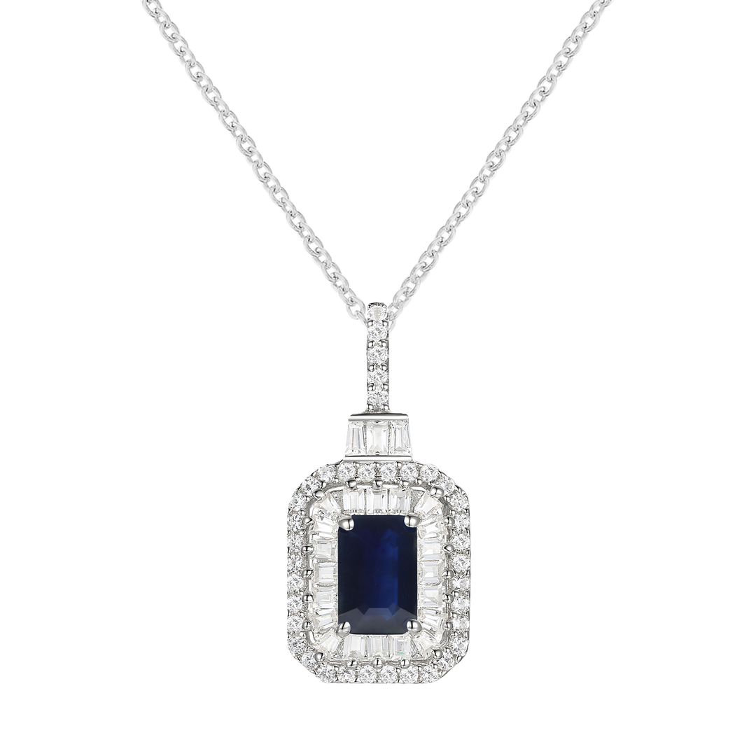 10K Genuine Gemstone & 1/3 ct tw Diamond Emerald Cut Pendant with 18" Chain