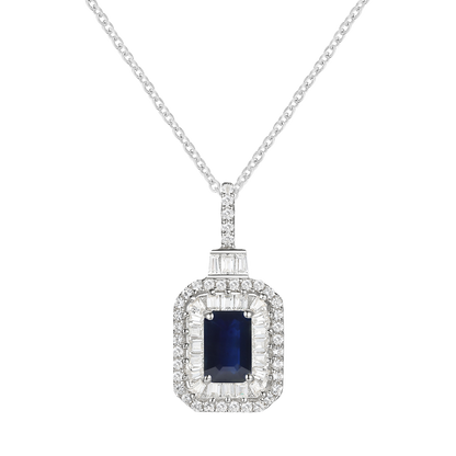 10K Genuine Gemstone & 1/3 ct tw Diamond Emerald Cut Pendant with 18" Chain
