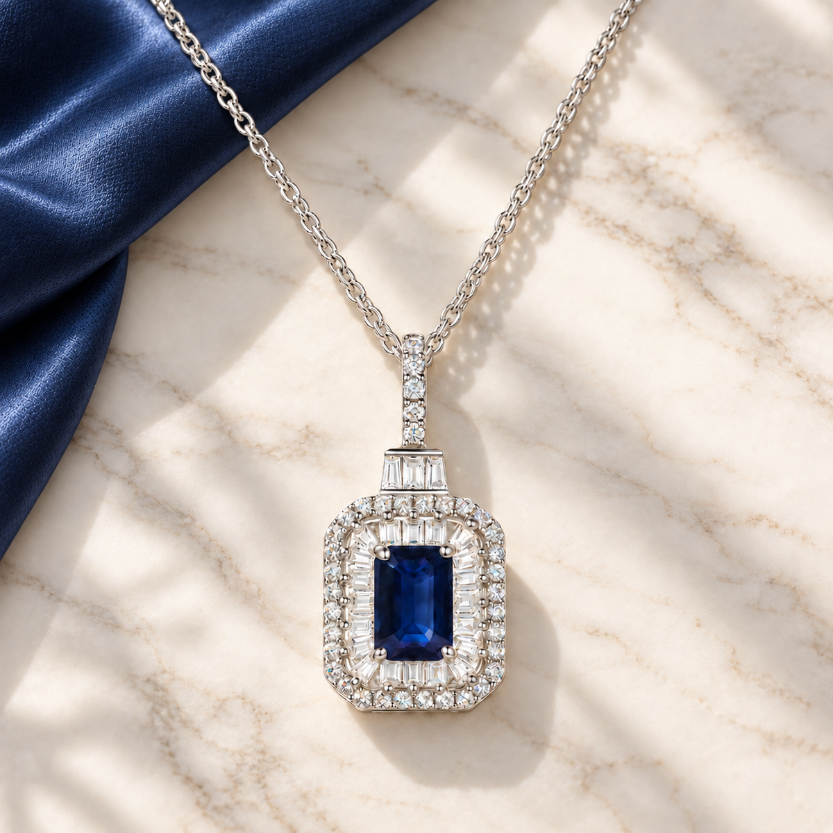 10K Genuine Gemstone & 1/3 ct tw Diamond Emerald Cut Pendant with 18" Chain