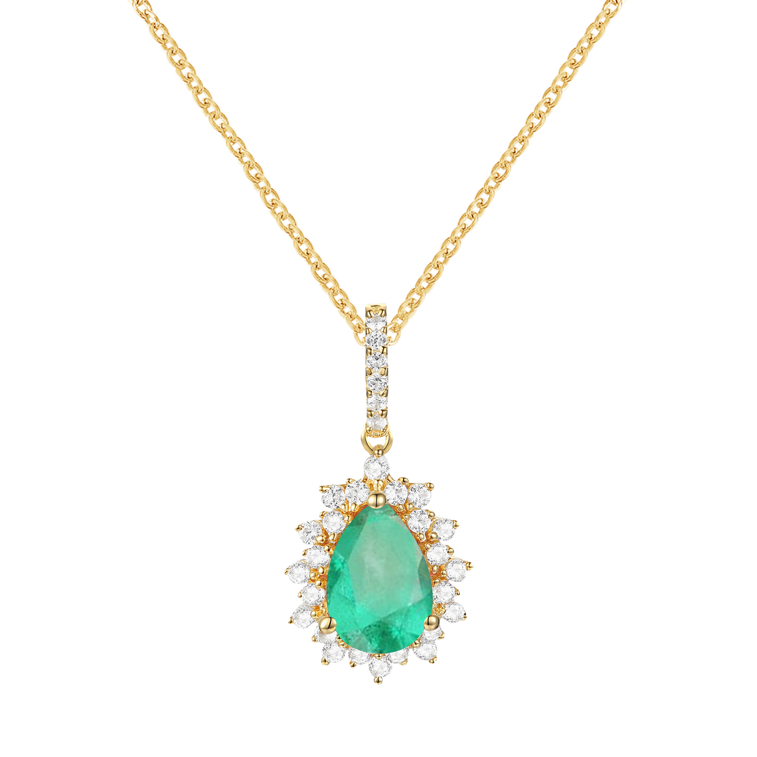 10K Genuine Gemstone & 1/6 ct tw Diamond Pear Halo Pendant with 18" Chain