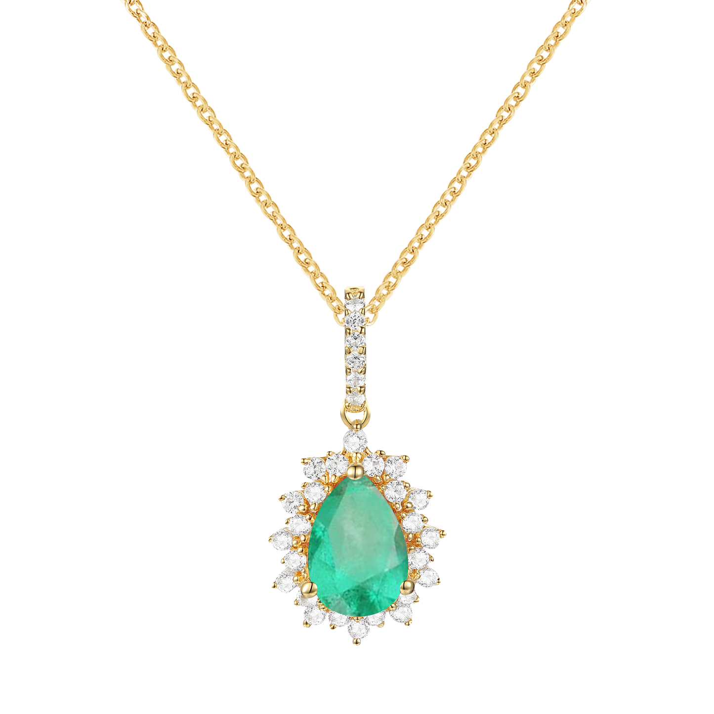 10K Genuine Gemstone & 1/6 ct tw Diamond Pear Halo Pendant with 18" Chain