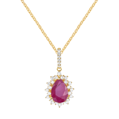 10K Genuine Gemstone & 1/6 ct tw Diamond Pear Halo Pendant with 18" Chain