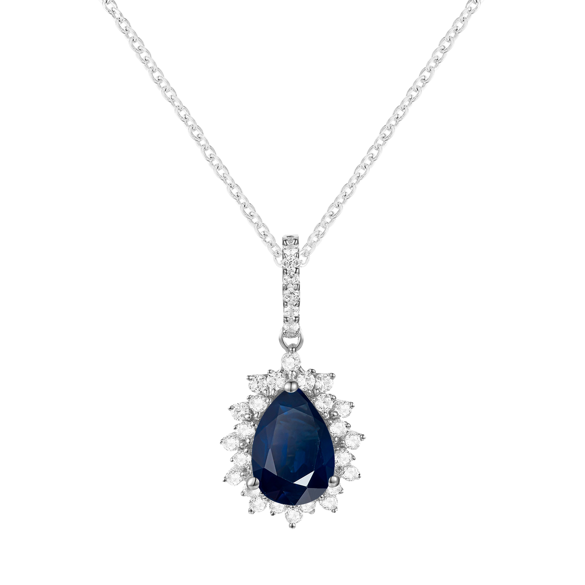 10K Genuine Gemstone & 1/6 ct tw Diamond Pear Halo Pendant with 18" Chain