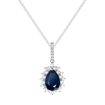 10K Genuine Gemstone & 1/6 ct tw Diamond Pear Halo Pendant with 18" Chain