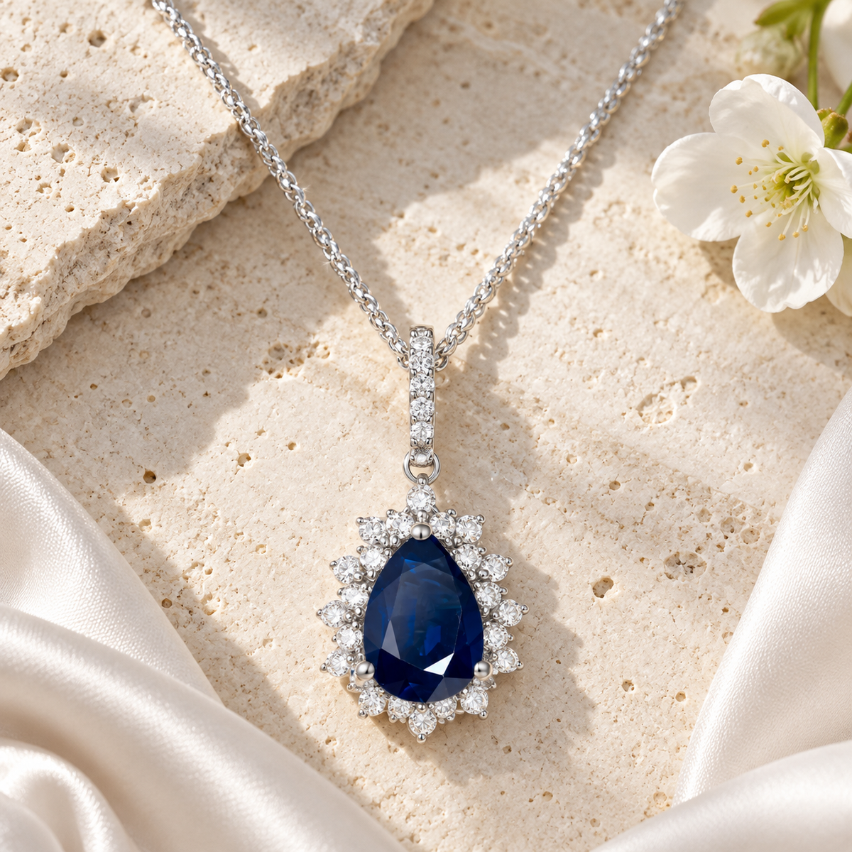 10K Genuine Gemstone & 1/6 ct tw Diamond Pear Halo Pendant with 18" Chain - view 6