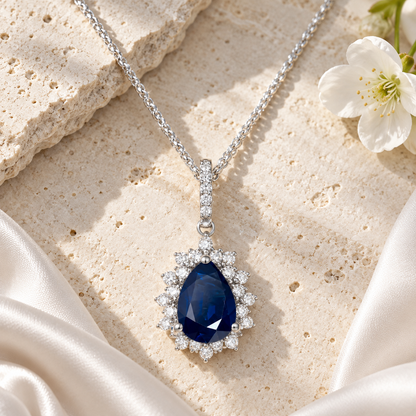 10K Genuine Gemstone & 1/6 ct tw Diamond Pear Halo Pendant with 18" Chain - view 6