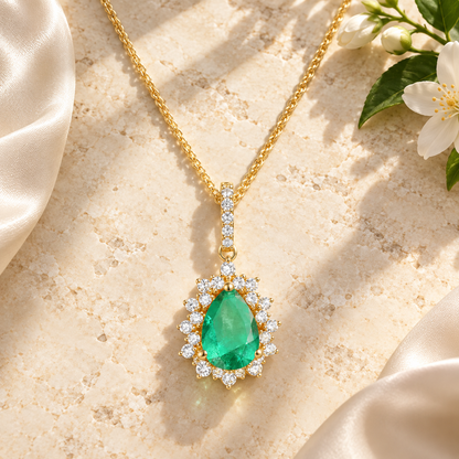 10K Genuine Gemstone & 1/6 ct tw Diamond Pear Halo Pendant with 18" Chain - view 2