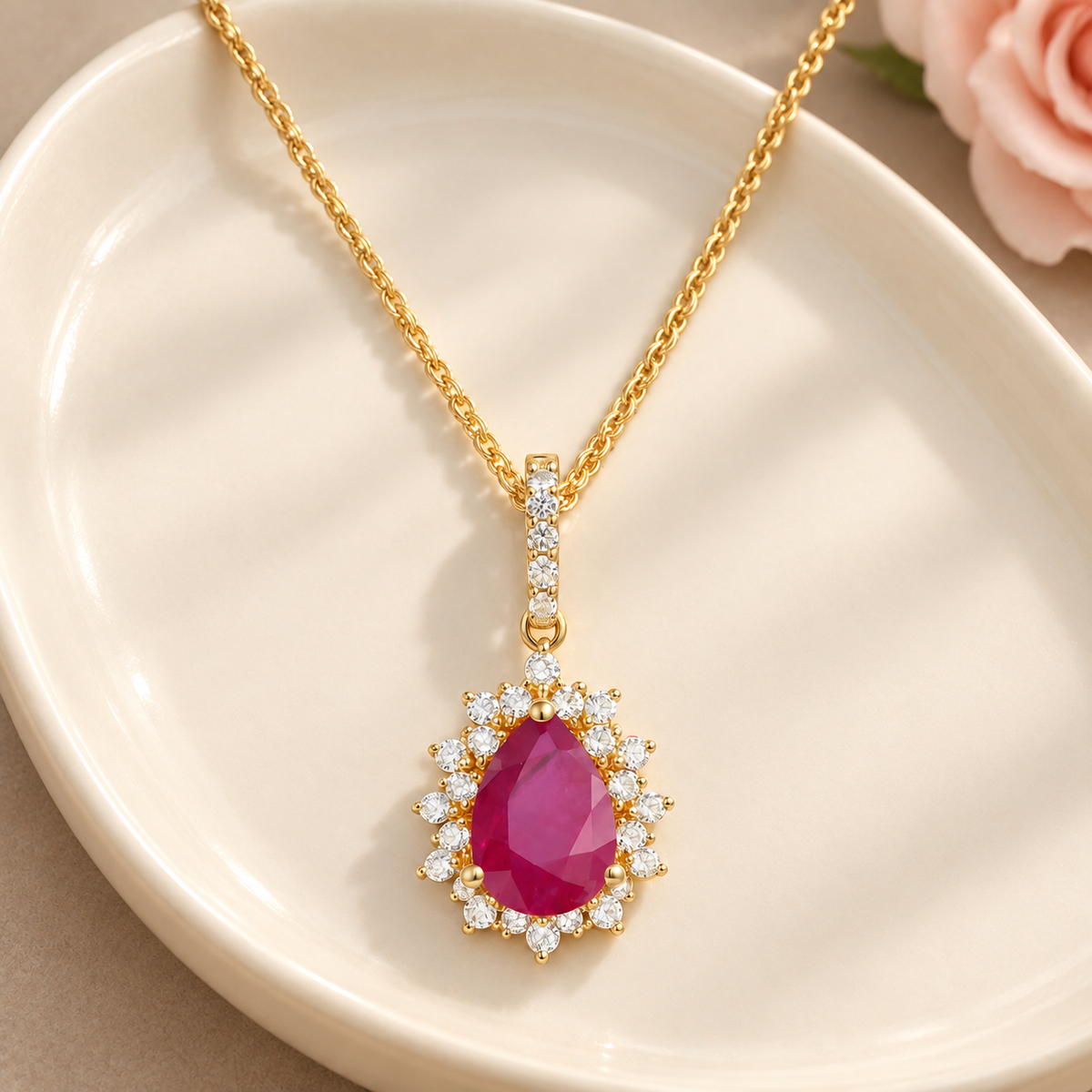 10K Genuine Gemstone & 1/6 ct tw Diamond Pear Halo Pendant with 18" Chain - view 8