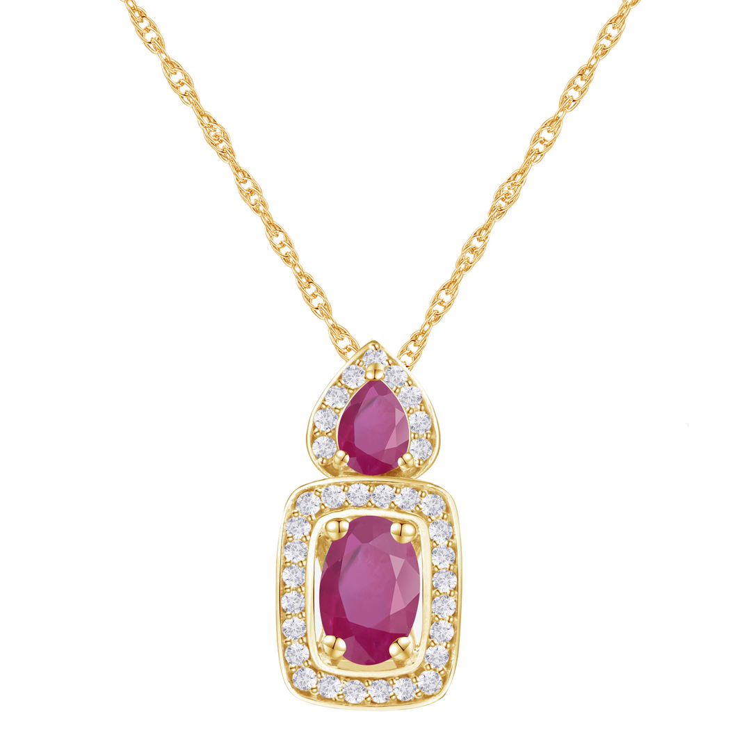 Elegant 10k Yellow Gold Pendant Necklace with Genuine Emeralds and Diamonds 1/8 ct tw