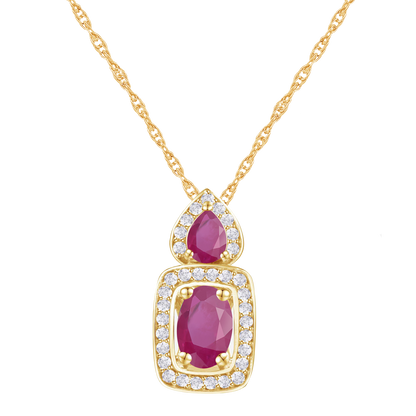 Elegant 10k Yellow Gold Pendant Necklace with Genuine Emeralds and Diamonds 1/8 ct tw