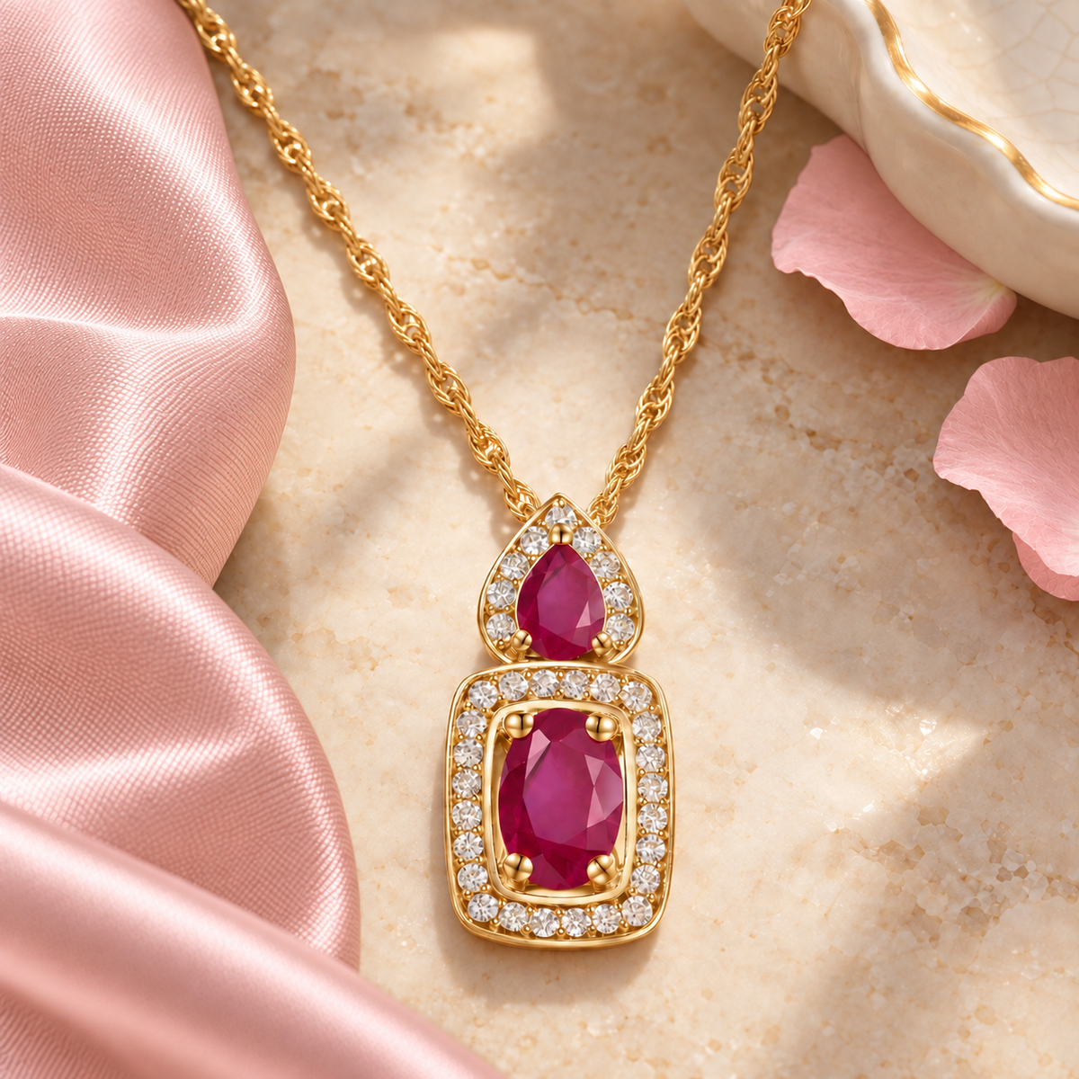 Elegant 10k Yellow Gold Pendant Necklace with Genuine Emeralds and Diamonds 1/8 ct tw - view 8