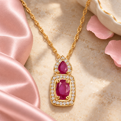 Elegant 10k Yellow Gold Pendant Necklace with Genuine Emeralds and Diamonds 1/8 ct tw - view 8