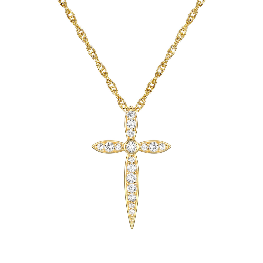 14K Yellow Gold over Sterling Silver 1/8 ct tw Diamond Cross Pendant with 18" Chain (I-I2)