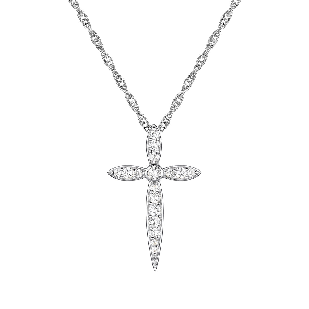 Sterling Silver 1/8 ct tw Diamond Cross Pendant with 18" Chain (I-I2)