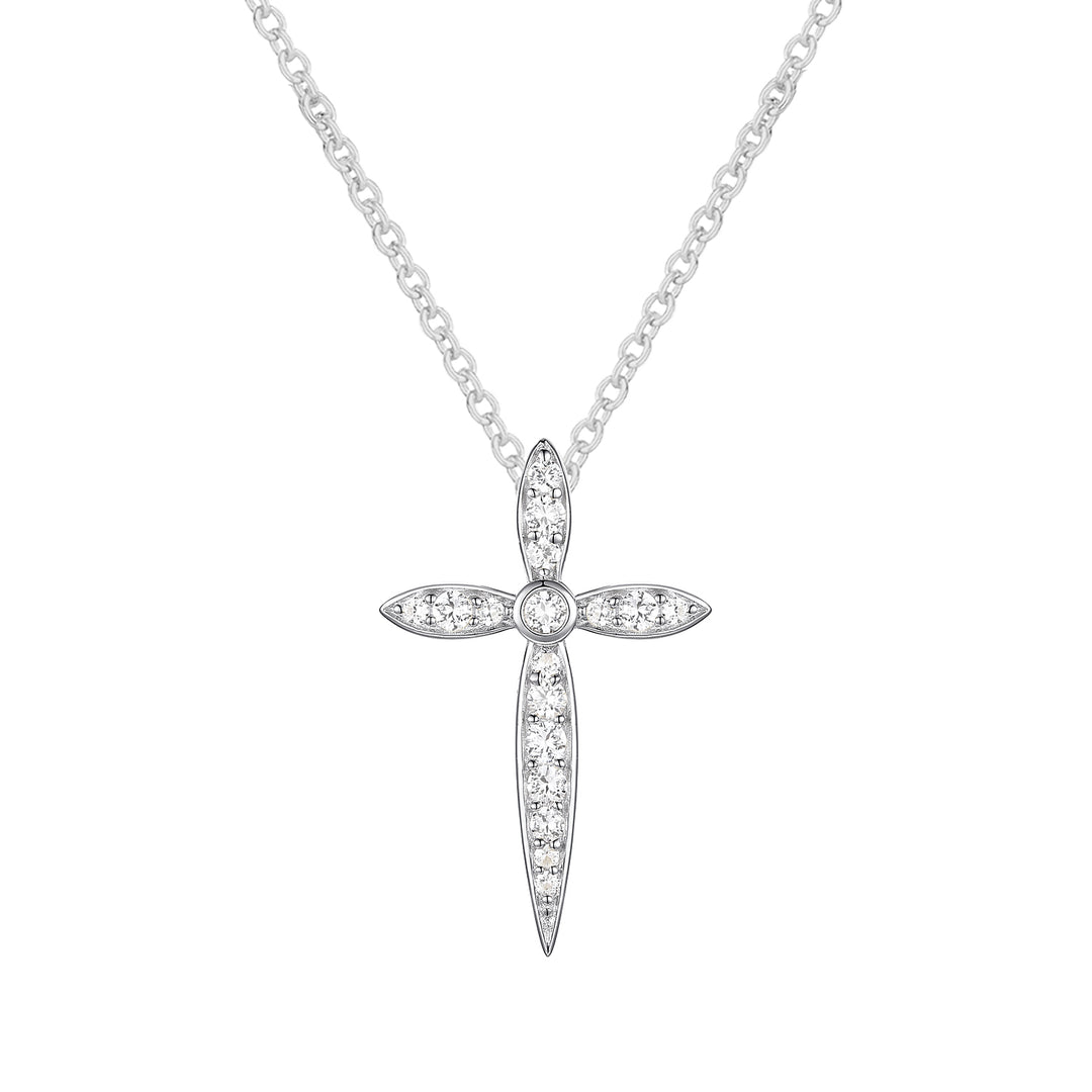 Sterling Silver 1/8 ct tw Diamond Cross Pendant with 18" Chain (I-I2)