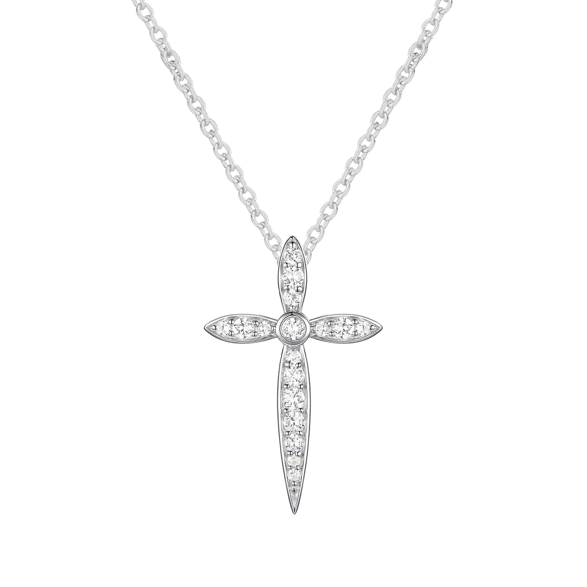 Sterling Silver 1/8 ct tw Diamond Cross Pendant with 18" Chain (I-I2)