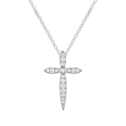 Sterling Silver 1/8 ct tw Diamond Cross Pendant with 18" Chain (I-I2)