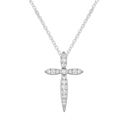 Sterling Silver 1/8 ct tw Diamond Cross Pendant with 18" Chain (I-I2)
