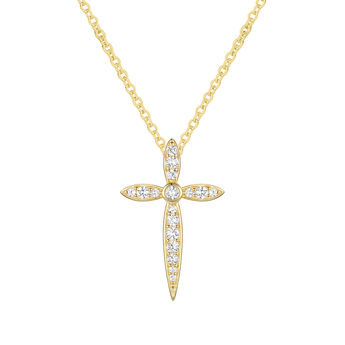 14K Yellow Gold over Sterling Silver 1/8 ct tw Diamond Cross Pendant with 18" Chain (I-I2)