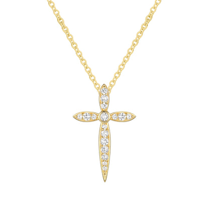 14K Yellow Gold over Sterling Silver 1/8 ct tw Diamond Cross Pendant with 18" Chain (I-I2)