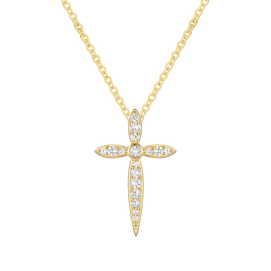 14K Yellow Gold over Sterling Silver 1/8 ct tw Diamond Cross Pendant with 18" Chain (I-I2)