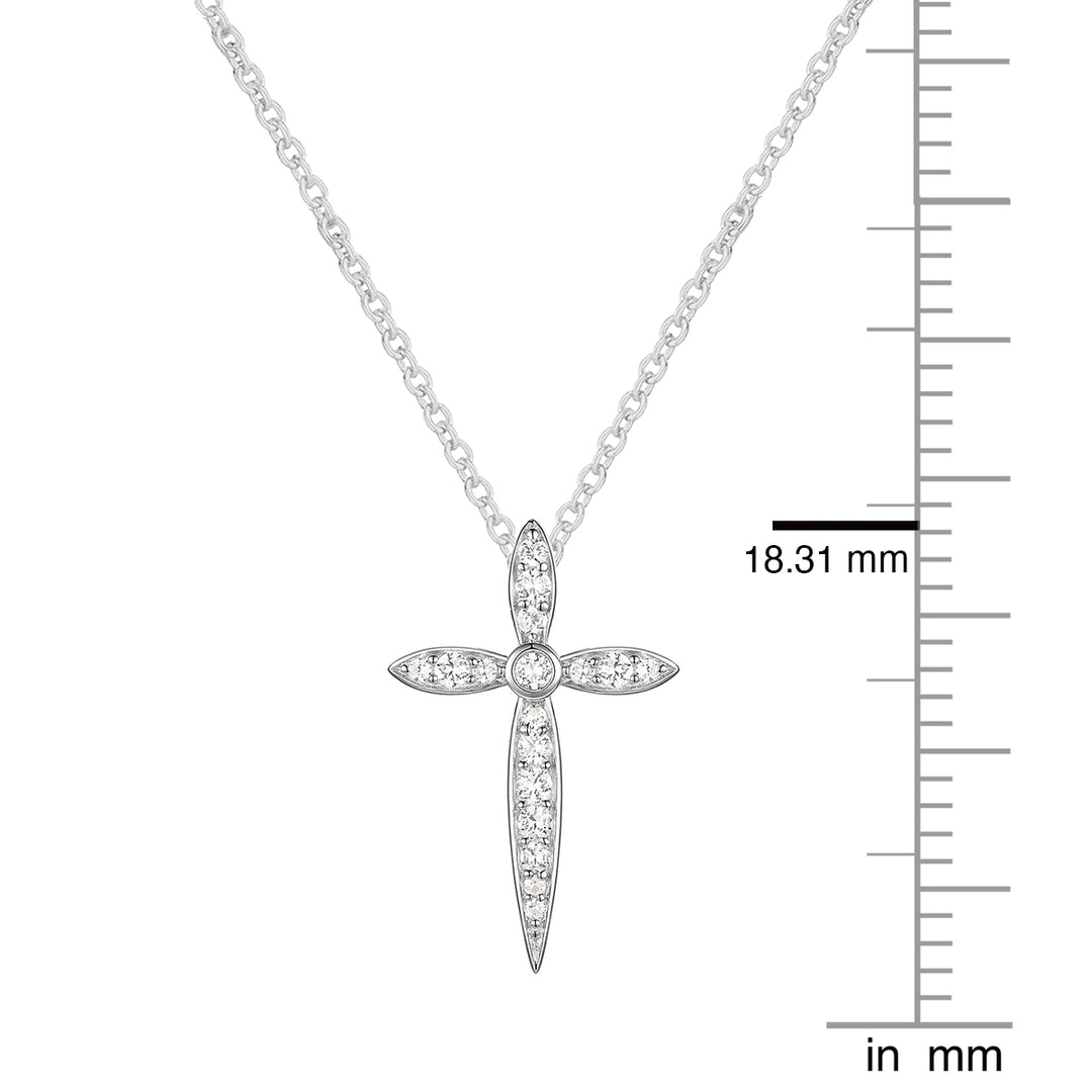 Sterling Silver 1/8 ct tw Diamond Cross Pendant with 18" Chain (I-I2)