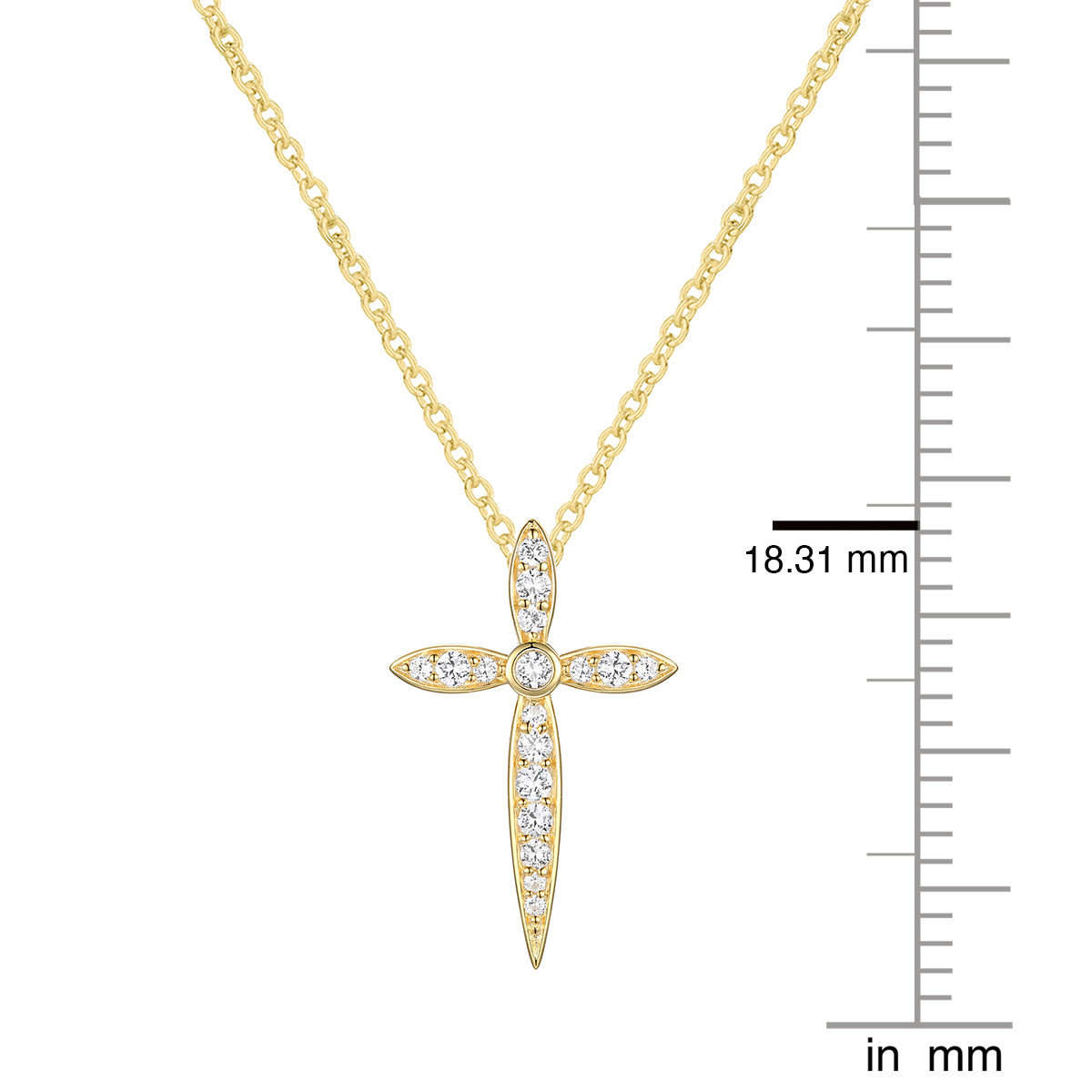 14K Yellow Gold over Sterling Silver 1/8 ct tw Diamond Cross Pendant with 18" Chain (I-I2)