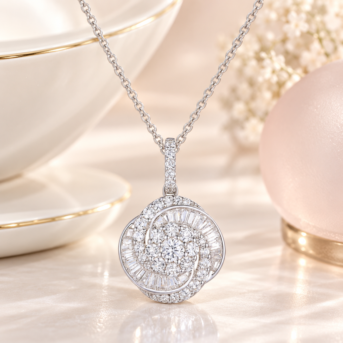Sterling Silver 1/2 ct tw Diamond Knot Pendant with 18" Chain (I-I2)