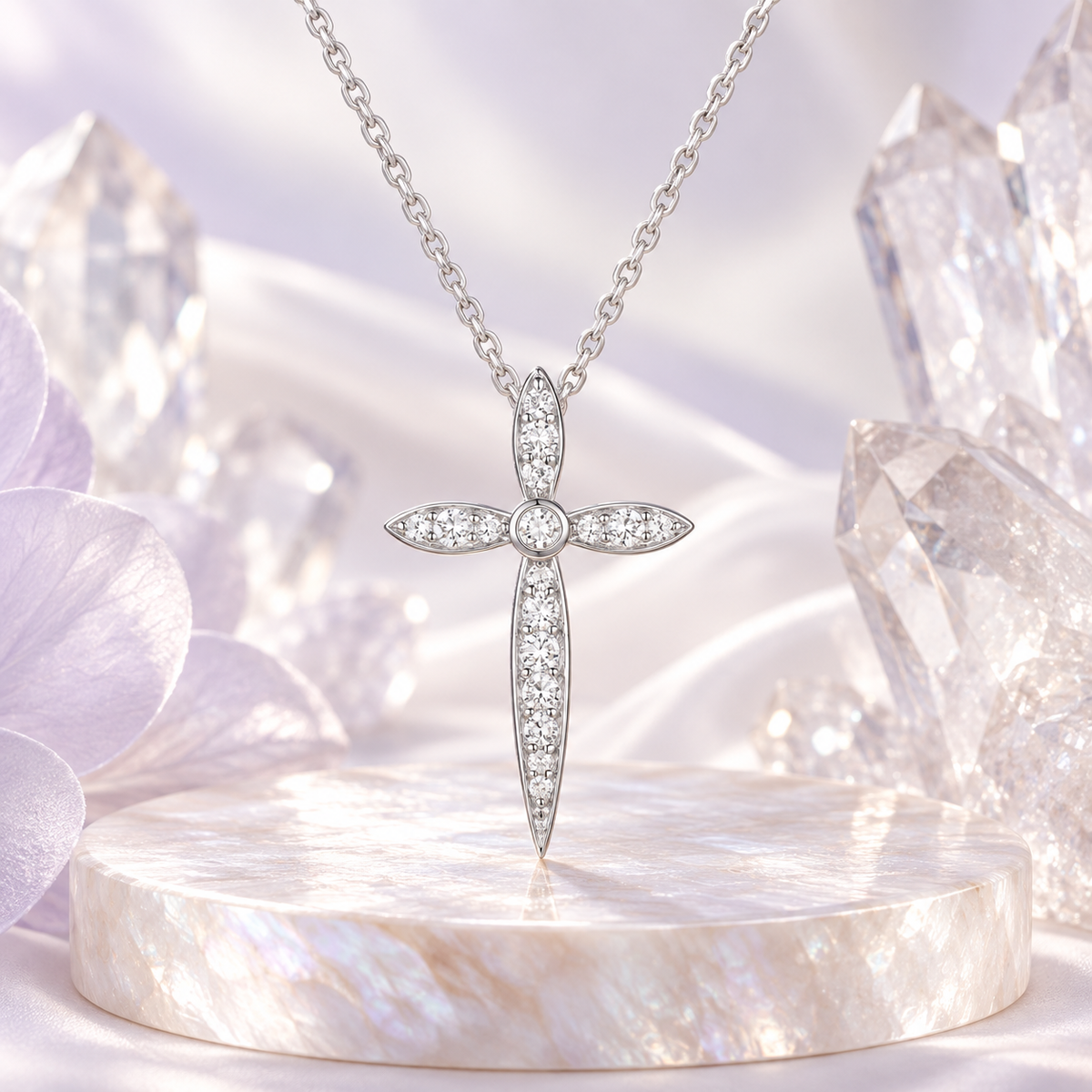 Sterling Silver 1/8 ct tw Diamond Cross Pendant with 18" Chain (I-I2)