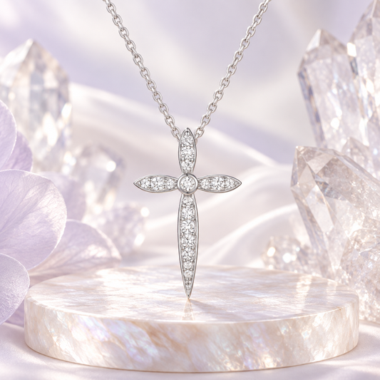 Sterling Silver 1/8 ct tw Diamond Cross Pendant with 18" Chain (I-I2)