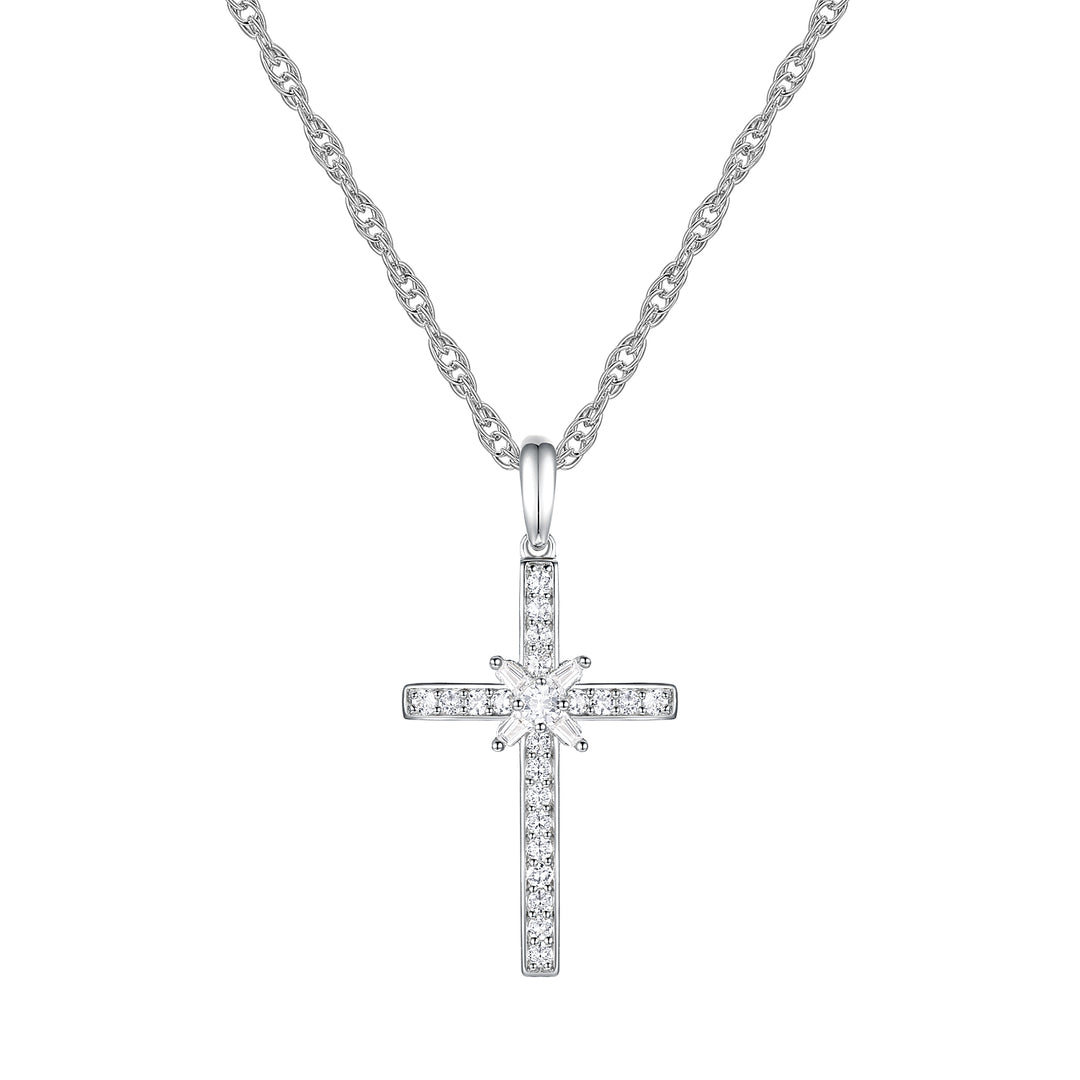 Sterling Silver 1/4 ct tw Diamond Cross Pendant with 18" Chain (I-I2)