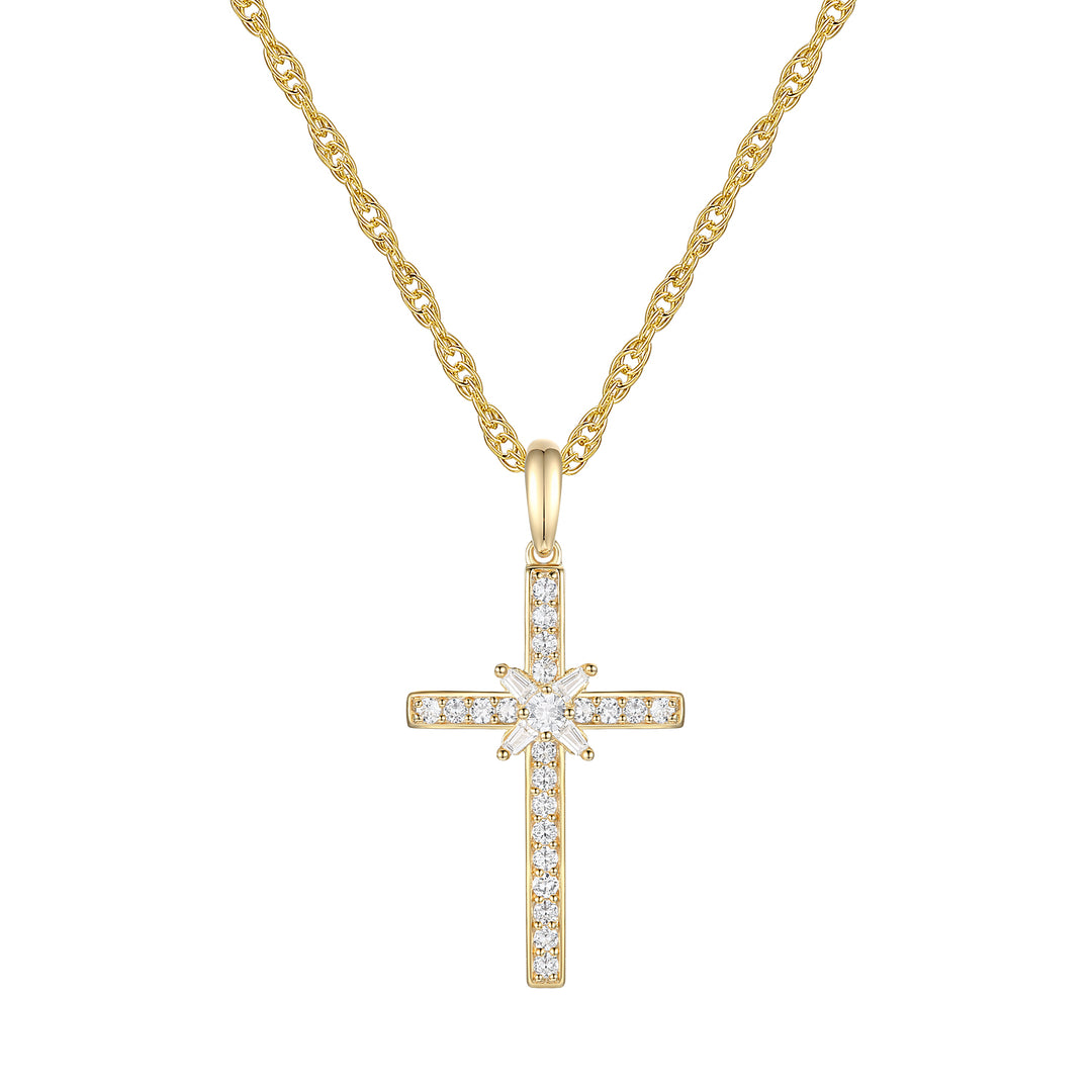 14K Yellow Gold over Sterling Silver 1/4 ct tw Diamond Cross Pendant with 18" Chain (I-I2)