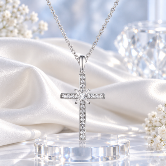 Sterling Silver 1/4 ct tw Diamond Cross Pendant with 18" Chain (I-I2)