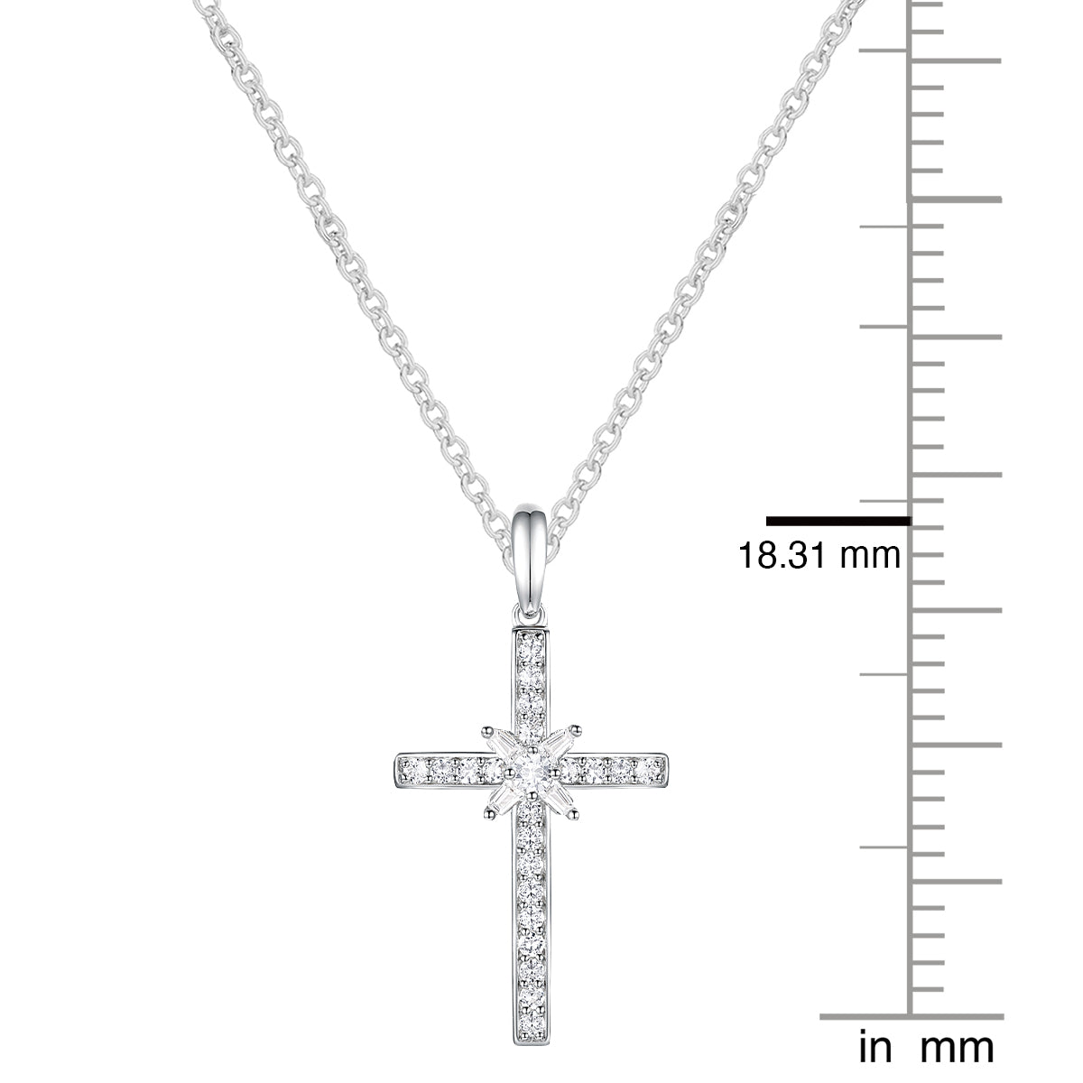 Sterling Silver 1/4 ct tw Diamond Cross Pendant with 18" Chain (I-I2)