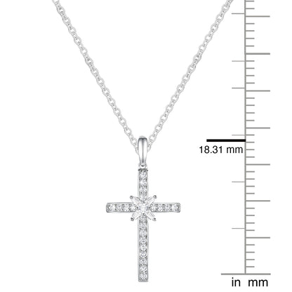 Sterling Silver 1/4 ct tw Diamond Cross Pendant with 18" Chain (I-I2)